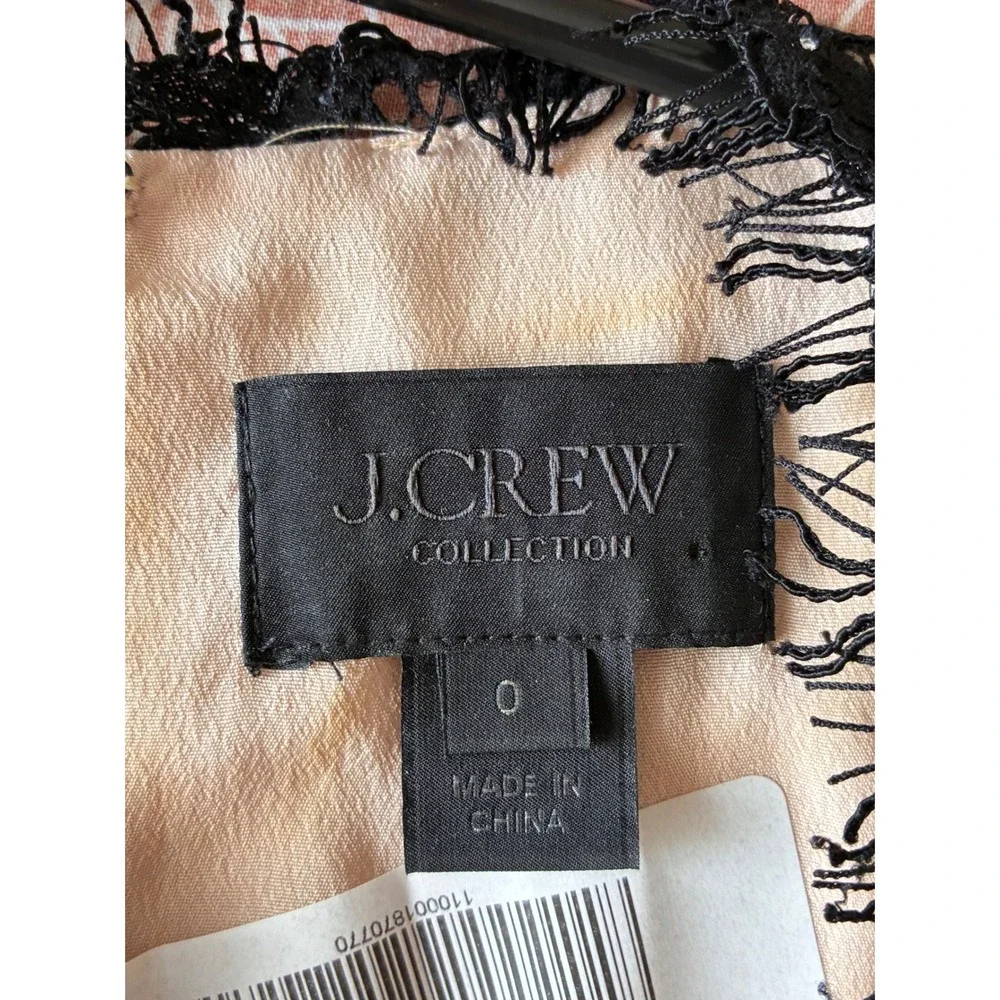 J. Crew Collection Black Floral Lace Sheath Dress F9096 Eyelash Fringe Trim Sz 0